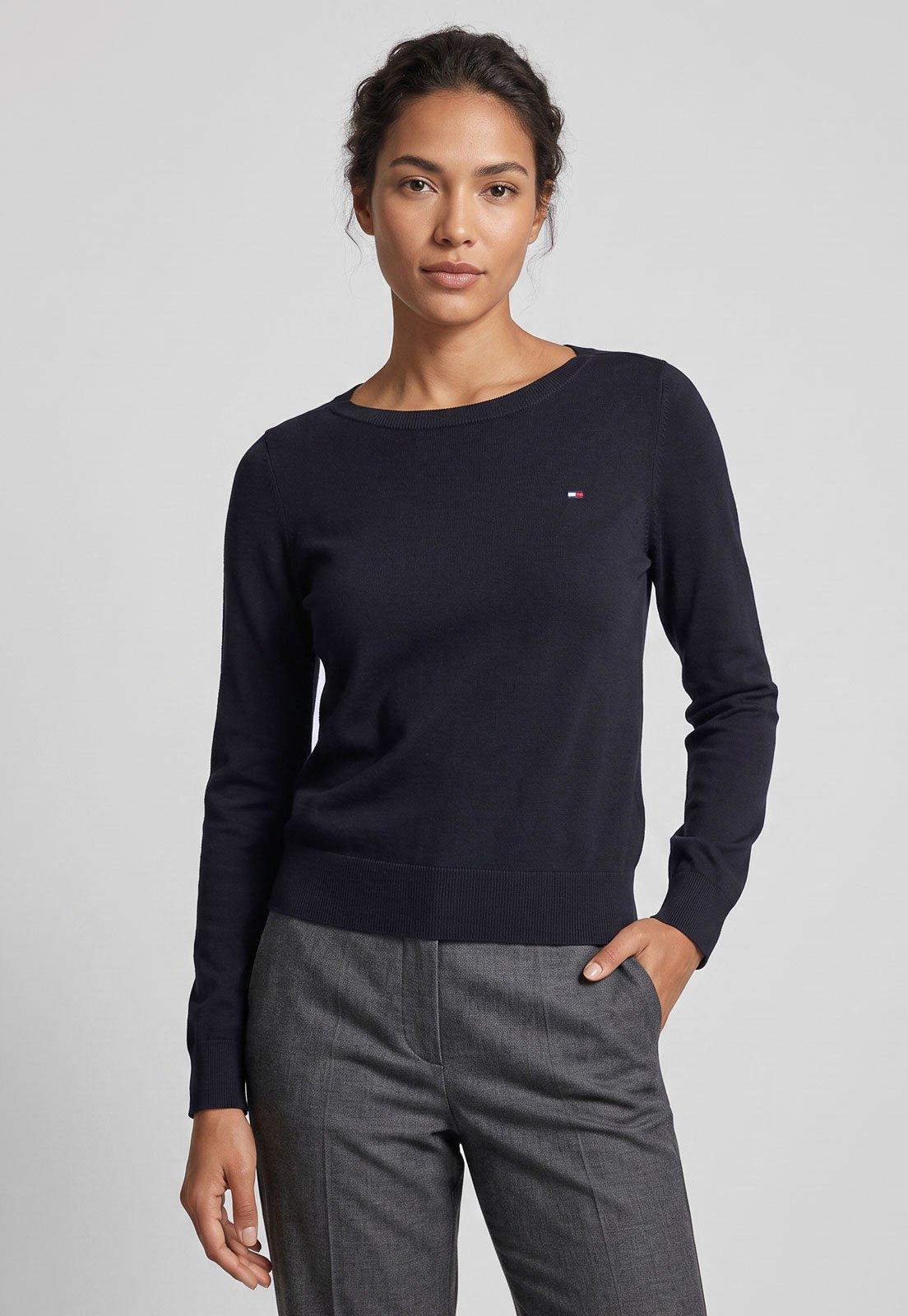 Suéter Feminino Tommy Hilfiger Decote Redondo Azul