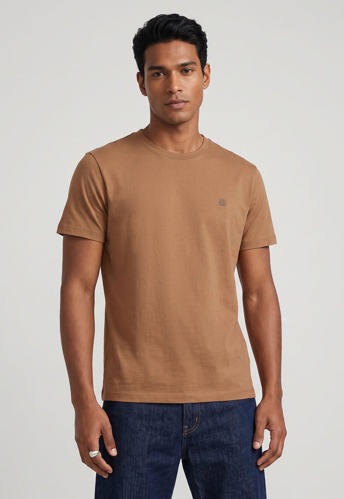 Camiseta Masculina John John Gola Redonda Logo Marrom