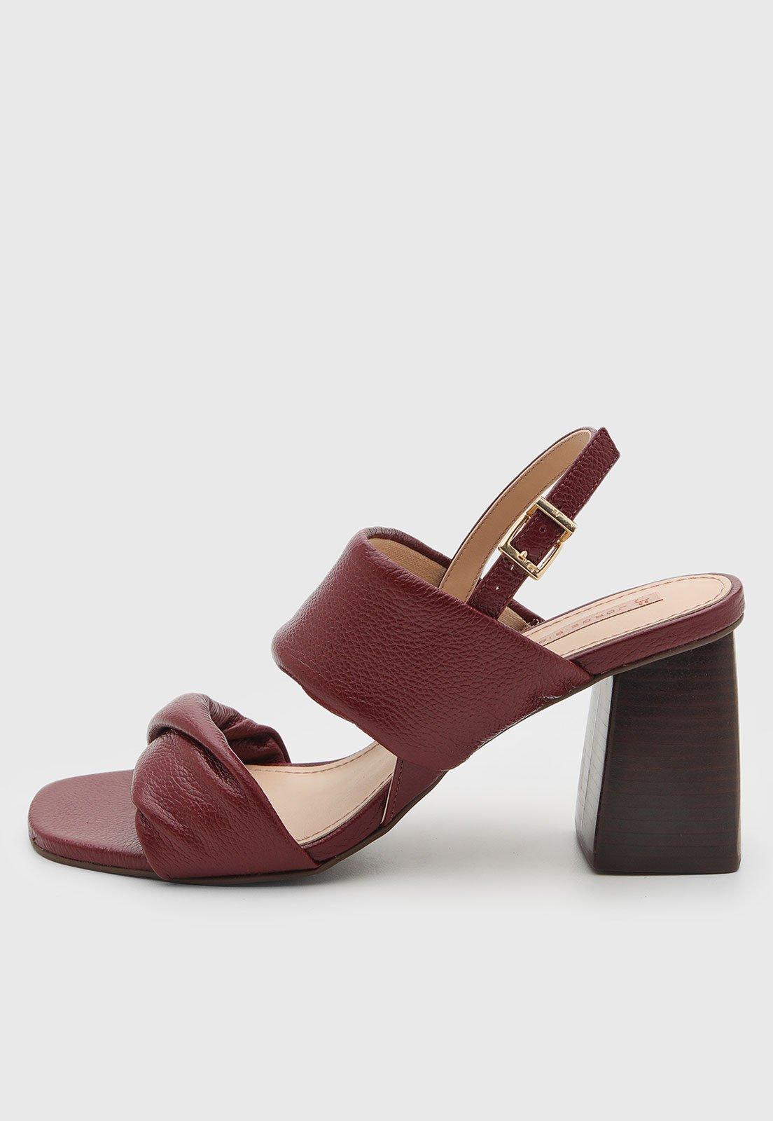 Sandália Feminina Jorge Bischoff Couro Salto Bloco Burgundy
