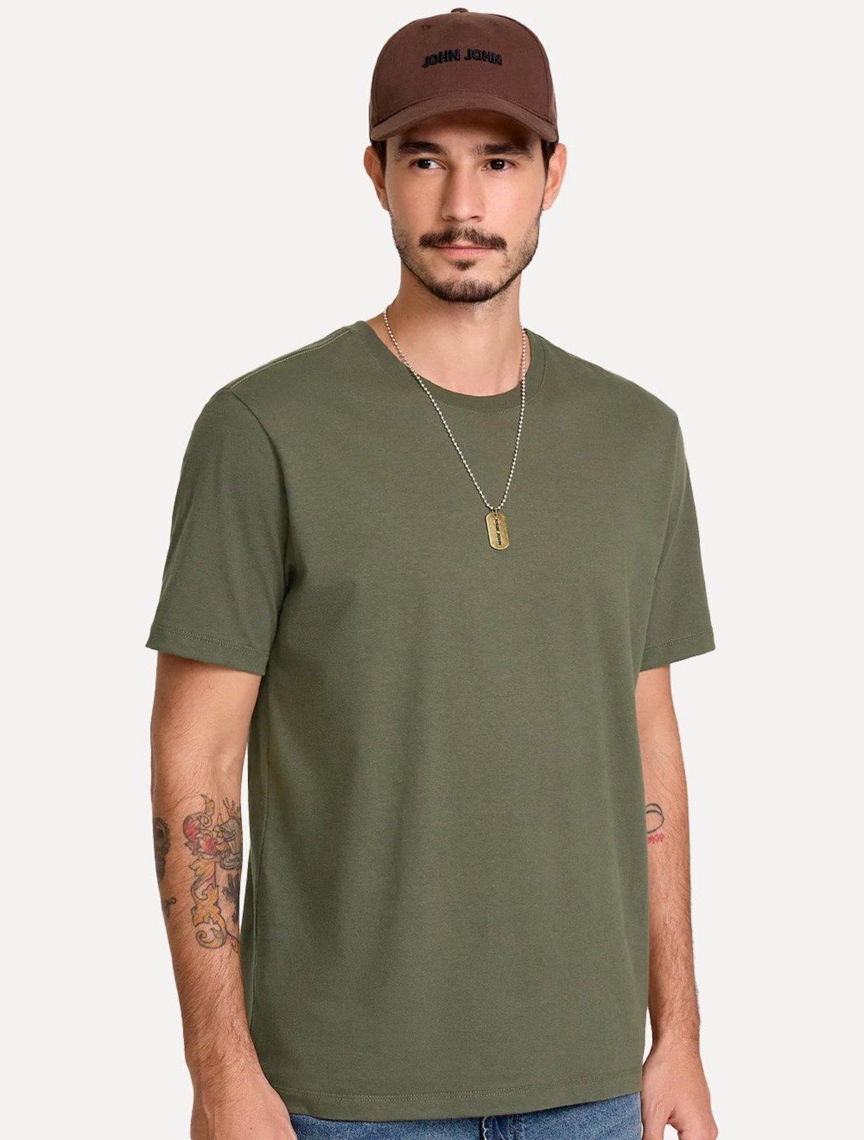Camiseta John John Masculina Regular Fit Basic Lisa Verde Militar