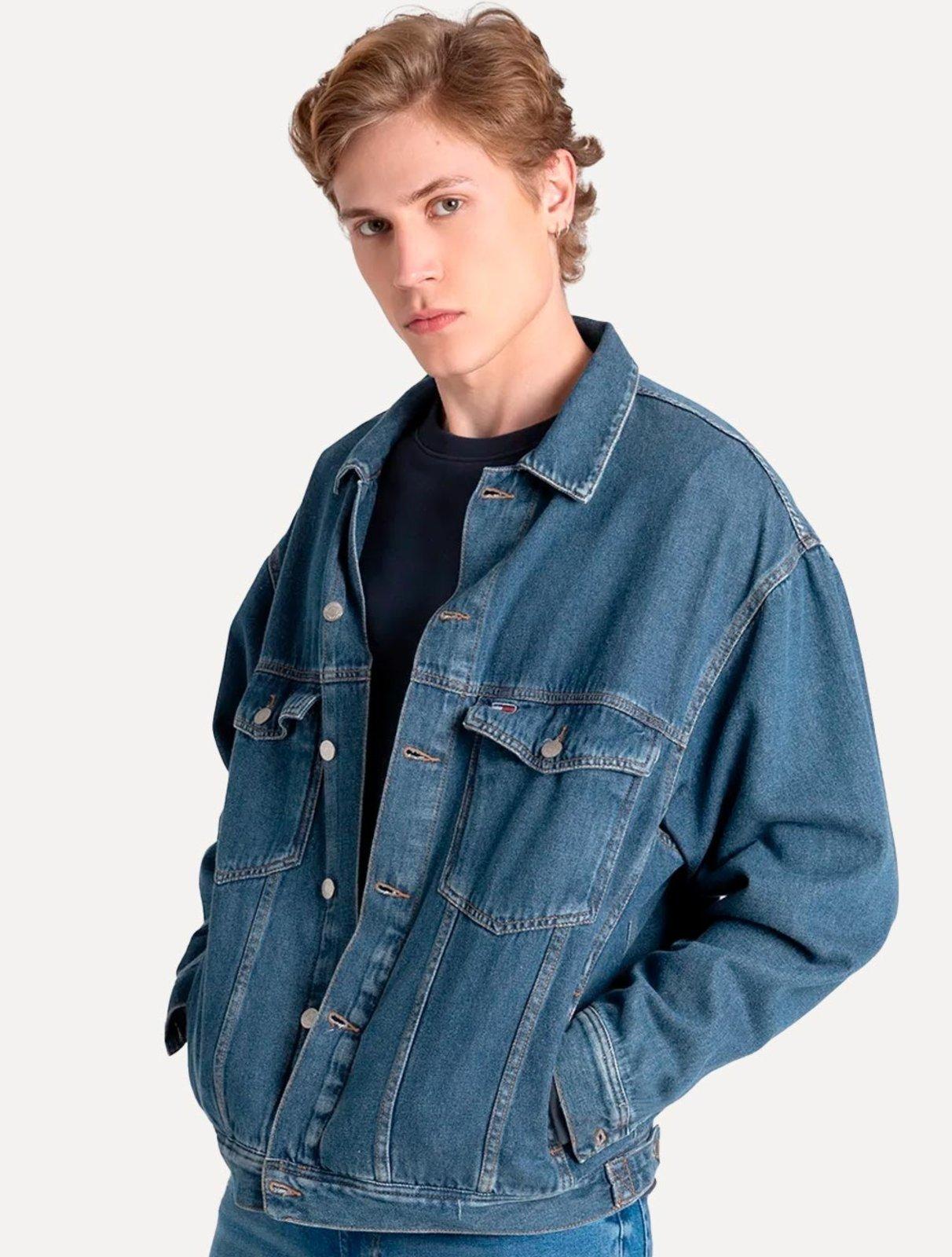 Jaqueta Tommy Jeans Masculina Ryan Trucker Denim Azul Médio