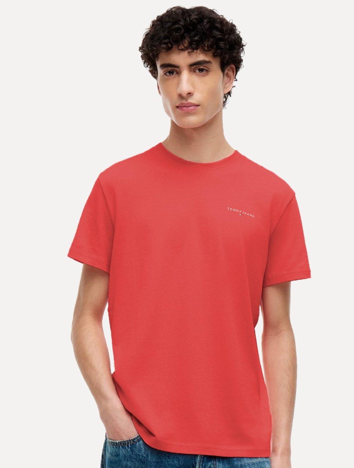 Camiseta Tommy Jeans Masculina Slim Linear Chest Vermelho