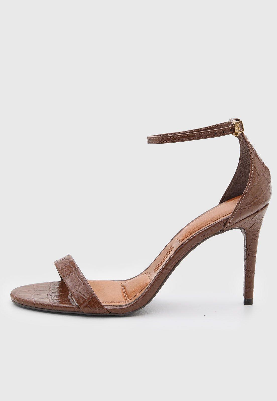 Sandália Salto Alto Santa Lolla Croco Marrom