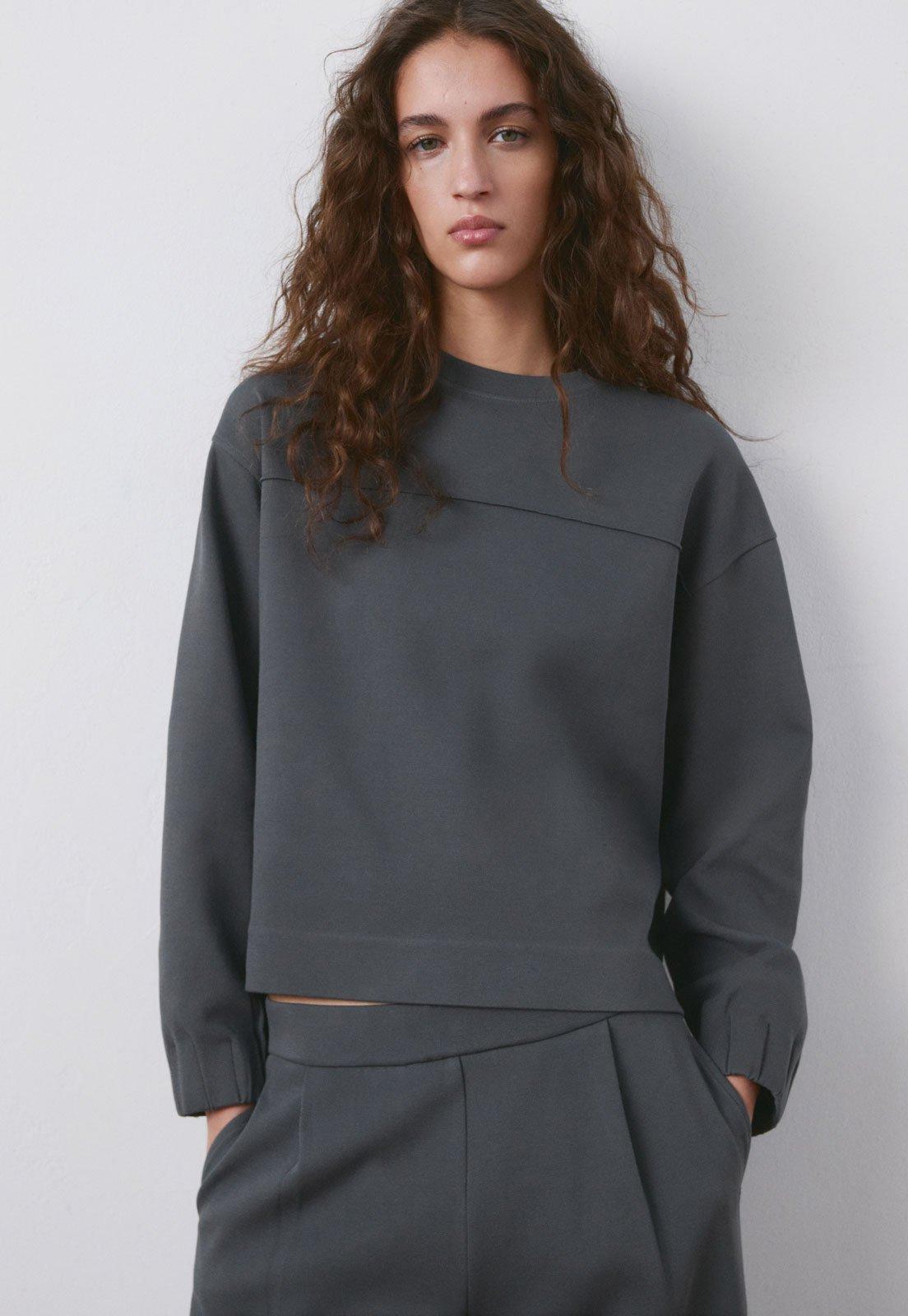 Blusa Feminina Mango Pique Manga Longa Cinza