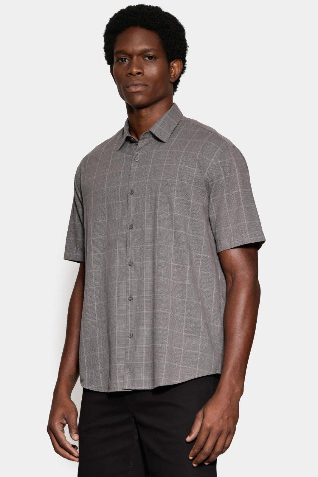 Camisa Aramis Regular Xadrez Flamê Chumbo Com Cinza