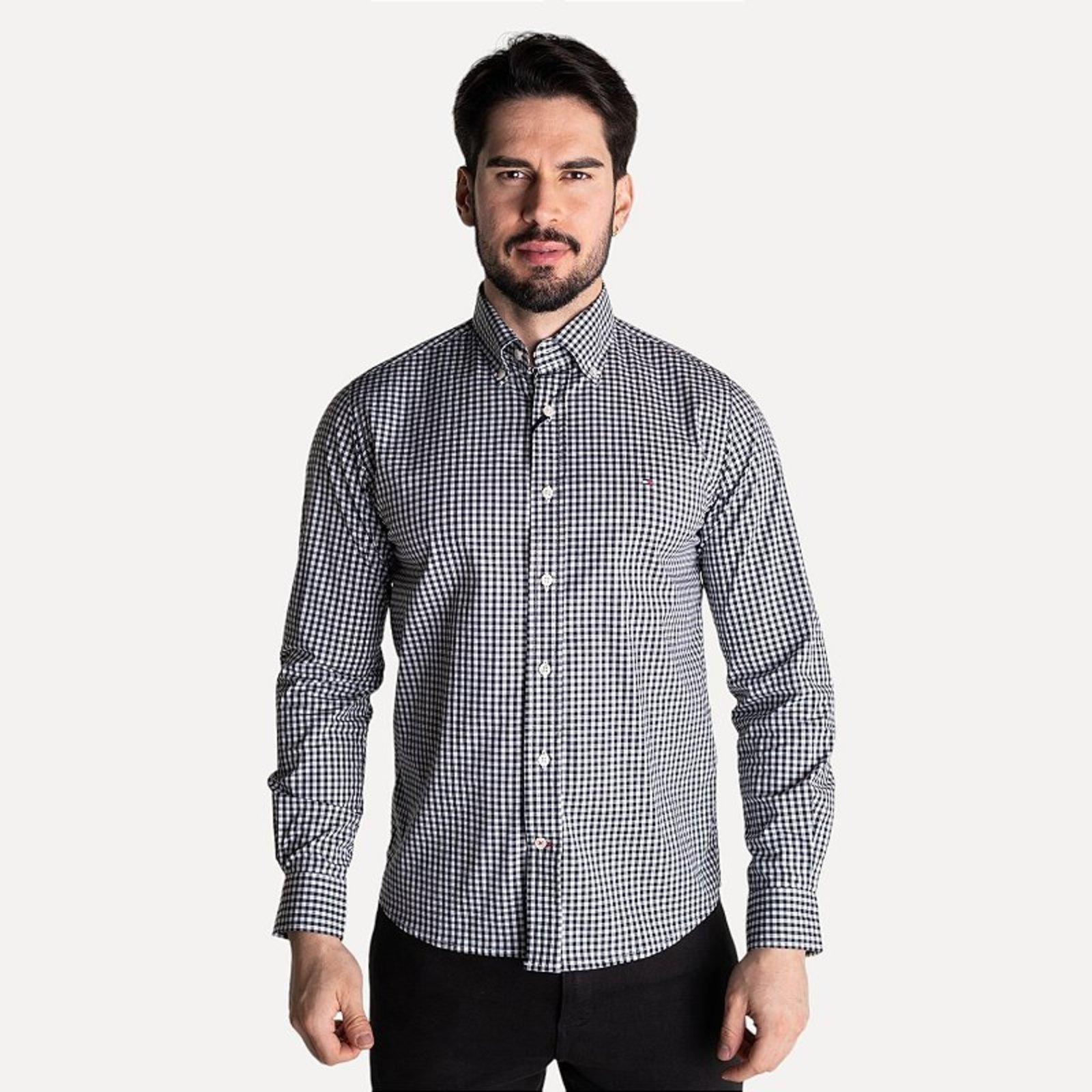 Camisa Tommy Hilfiger Xadrez Custom Fit Preta