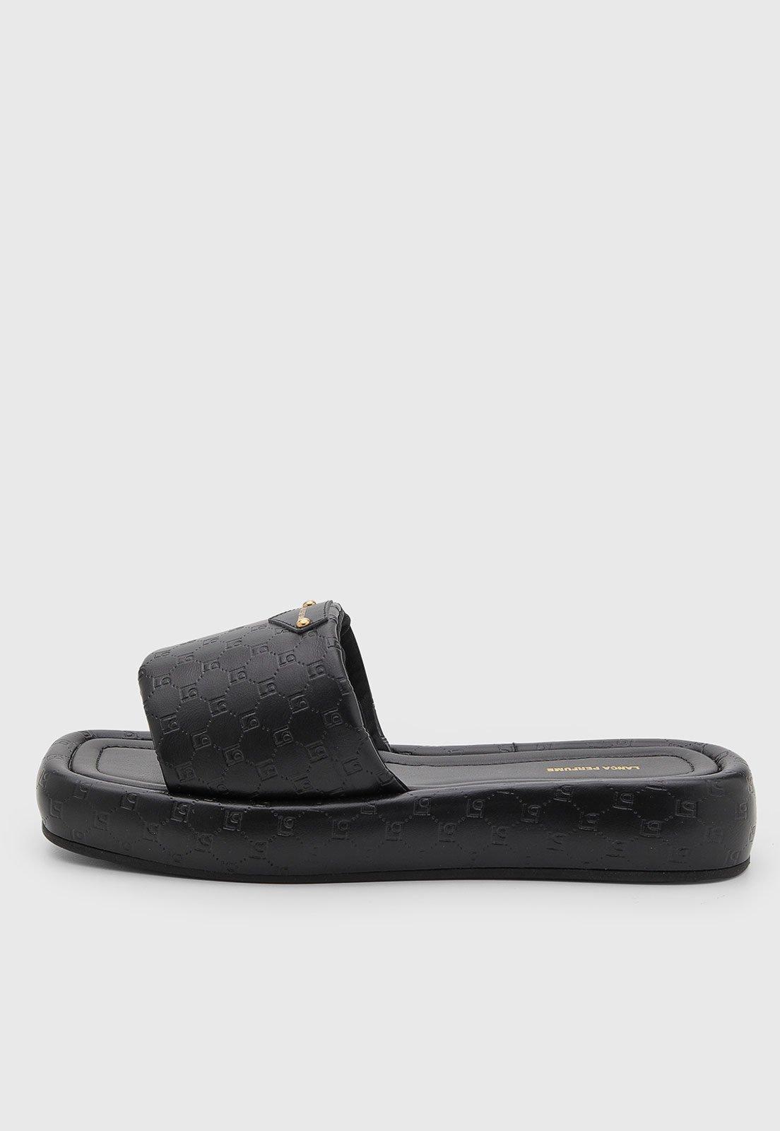 Sandália Slide Feminina Lança Perfume Monograma Preta