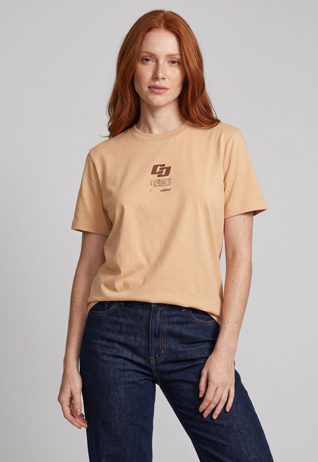 Camiseta Feminina Colcci Logo Bege