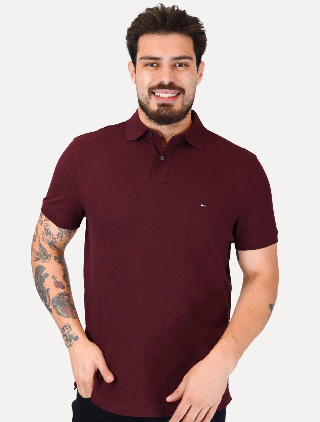Polo Tommy Hilfiger Masculina Slim Piquet 1985 Bordô
