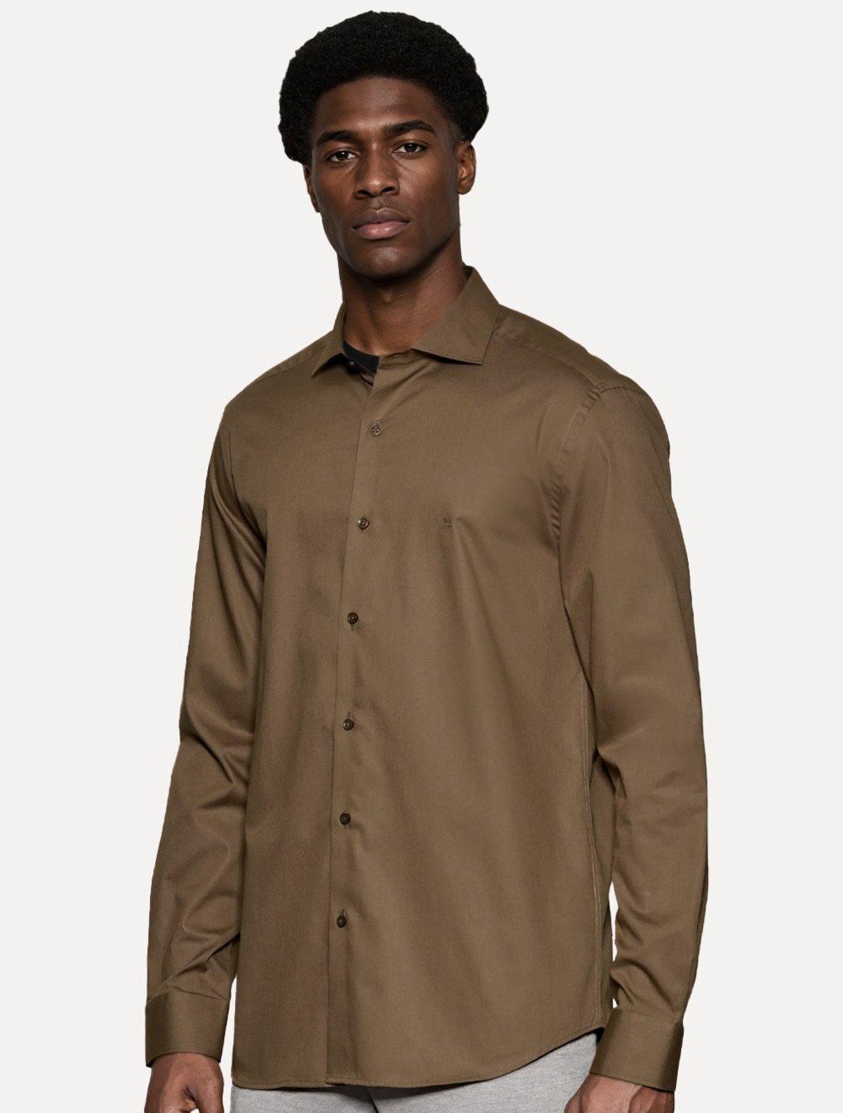 Camisa Aramis Masculina Slim Damero Mono Logo Marrom Escuro