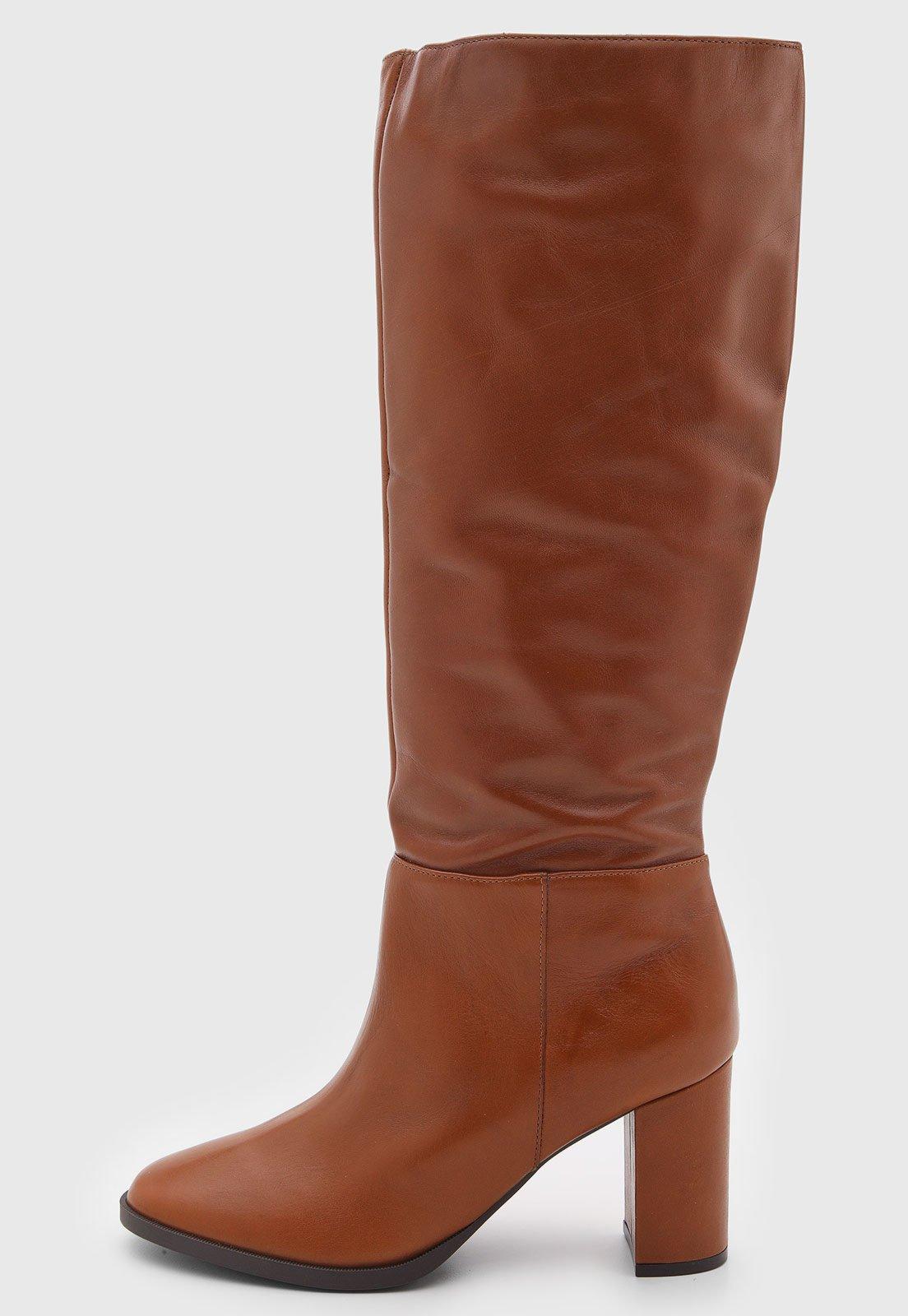 Bota Feminina Arezzo Couro Cano Alto Marrom