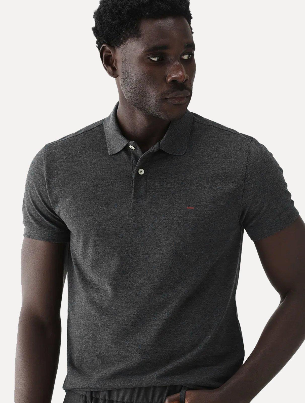 Polo Aramis Masculina Basic Piquet Dark Logo Grafite Mescla