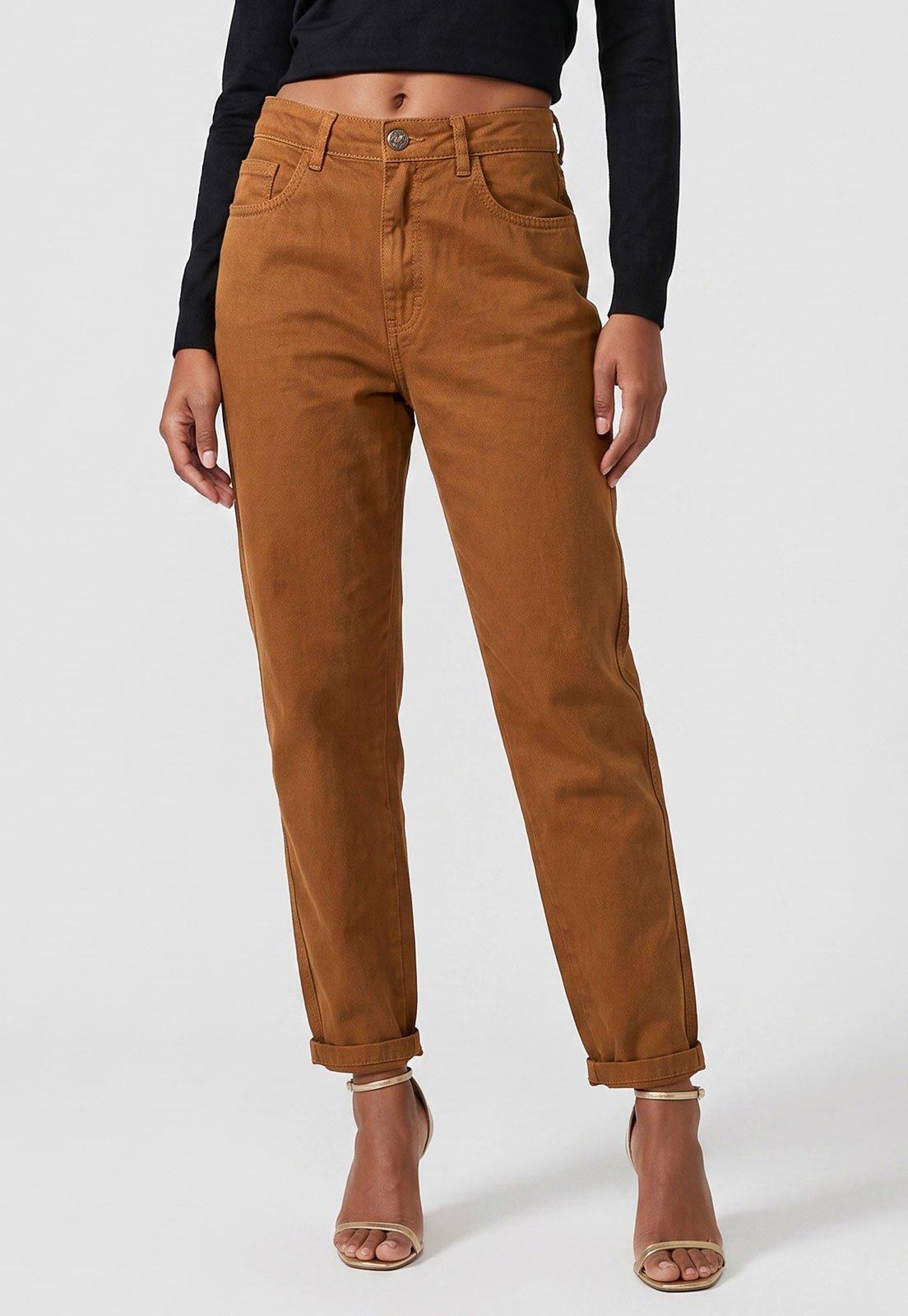 Calça Sarja Feminina Lança Perfume Mom Caramelo