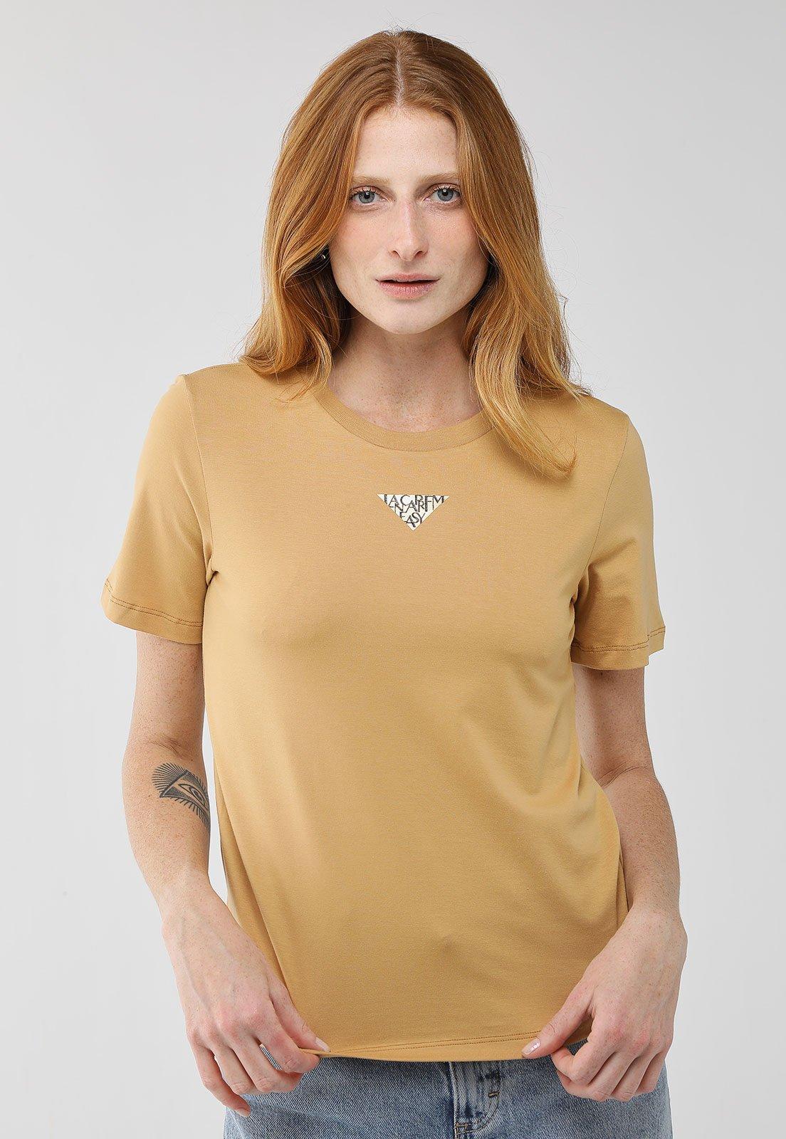 Camiseta Feminina Lança Perfume Aplicação Triangular Caramelo