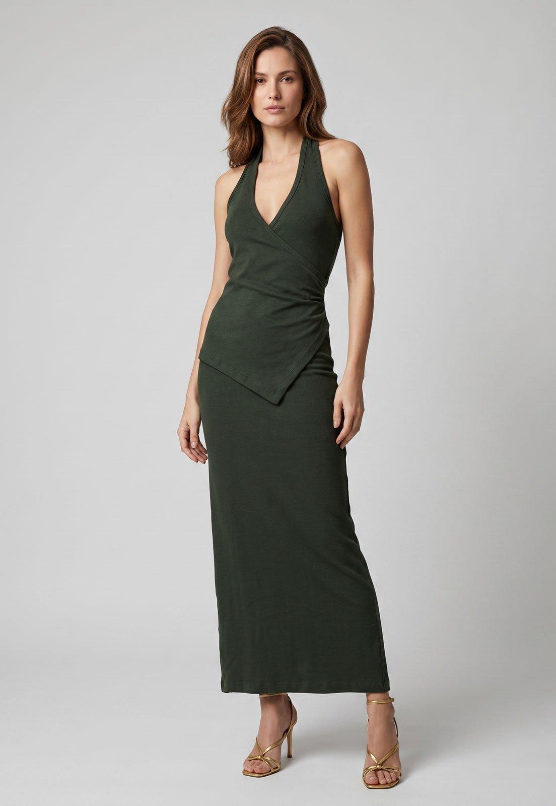 Vestido Feminino FARM Longo Decote V Verde