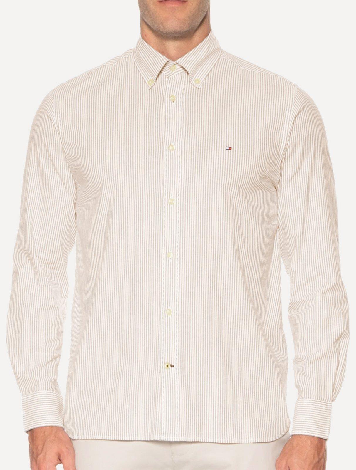 Camisa Tommy Hilfiger Masculina Regular Oxford Striped Cáqui