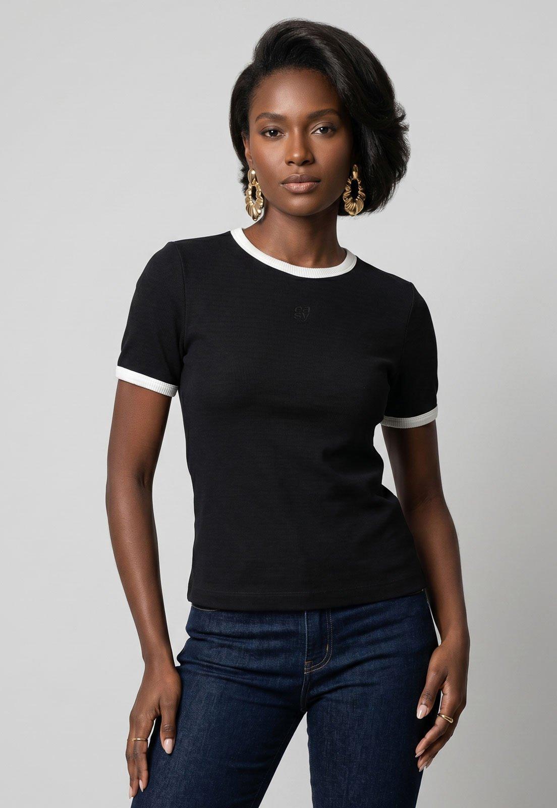 Blusa Feminina Lança Perfume Bicolor Preta