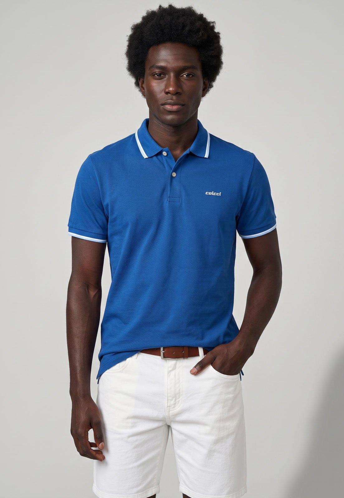 Polo Masculina Colcci Frisos Azul