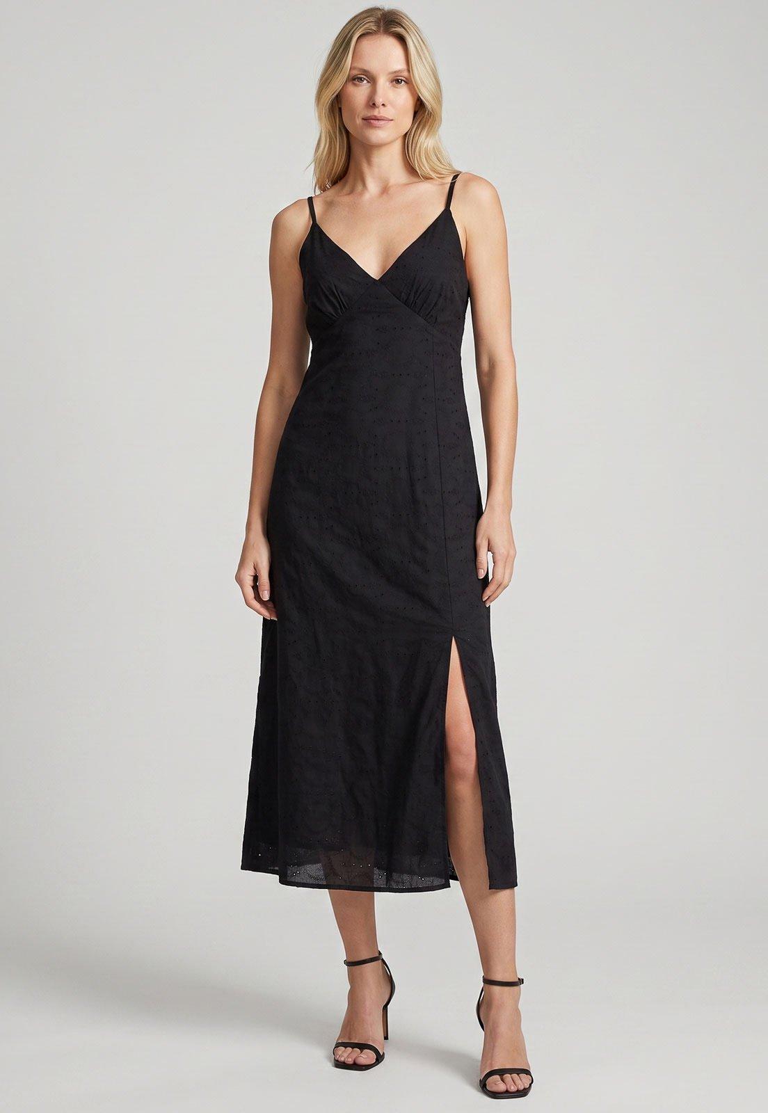 Vestido Feminino Lança Perfume Midi Alças Finas Preto