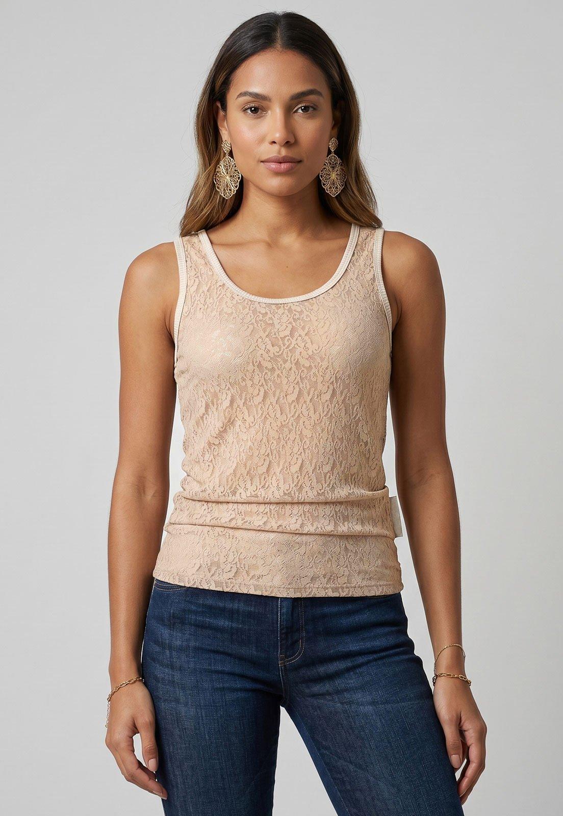 Blusa Feminina Lança Perfume Alças Finas Bege