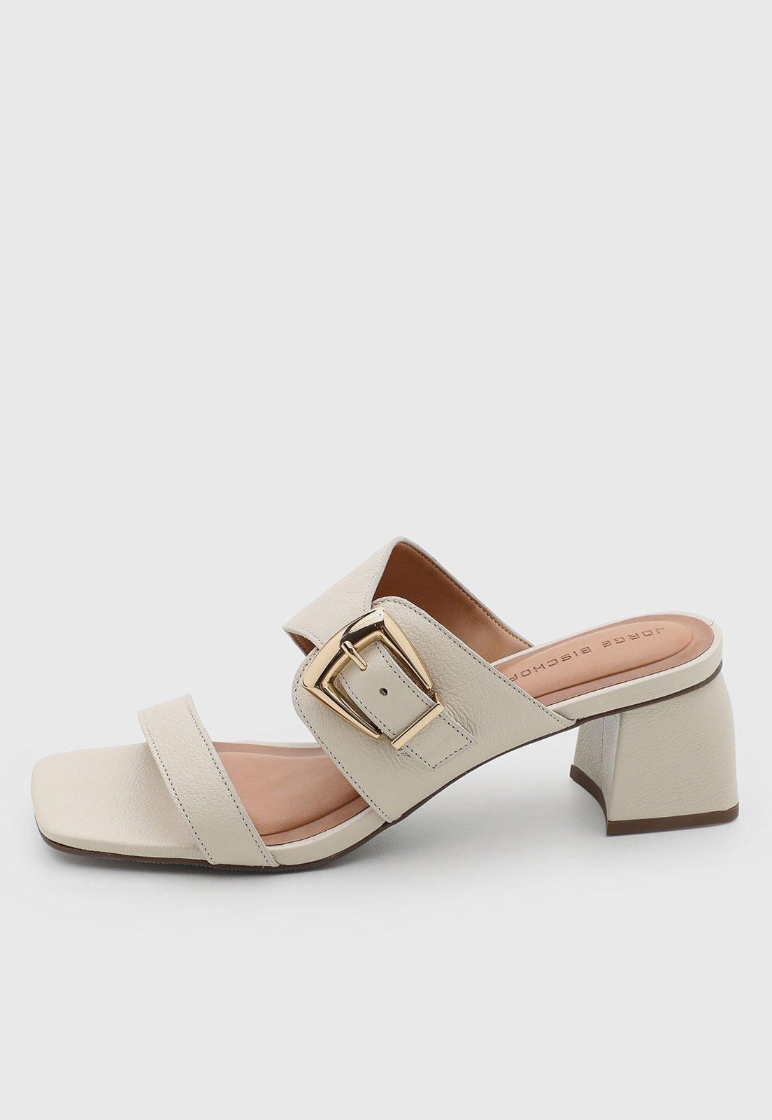 Sandália Feminina Jorge Bischoff Couro Salto Bloco Off-White