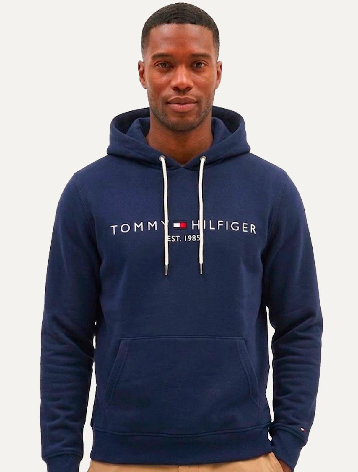 Moletom Tommy Hilfiger Masculino Hoodie Logo Core Azul Marinho