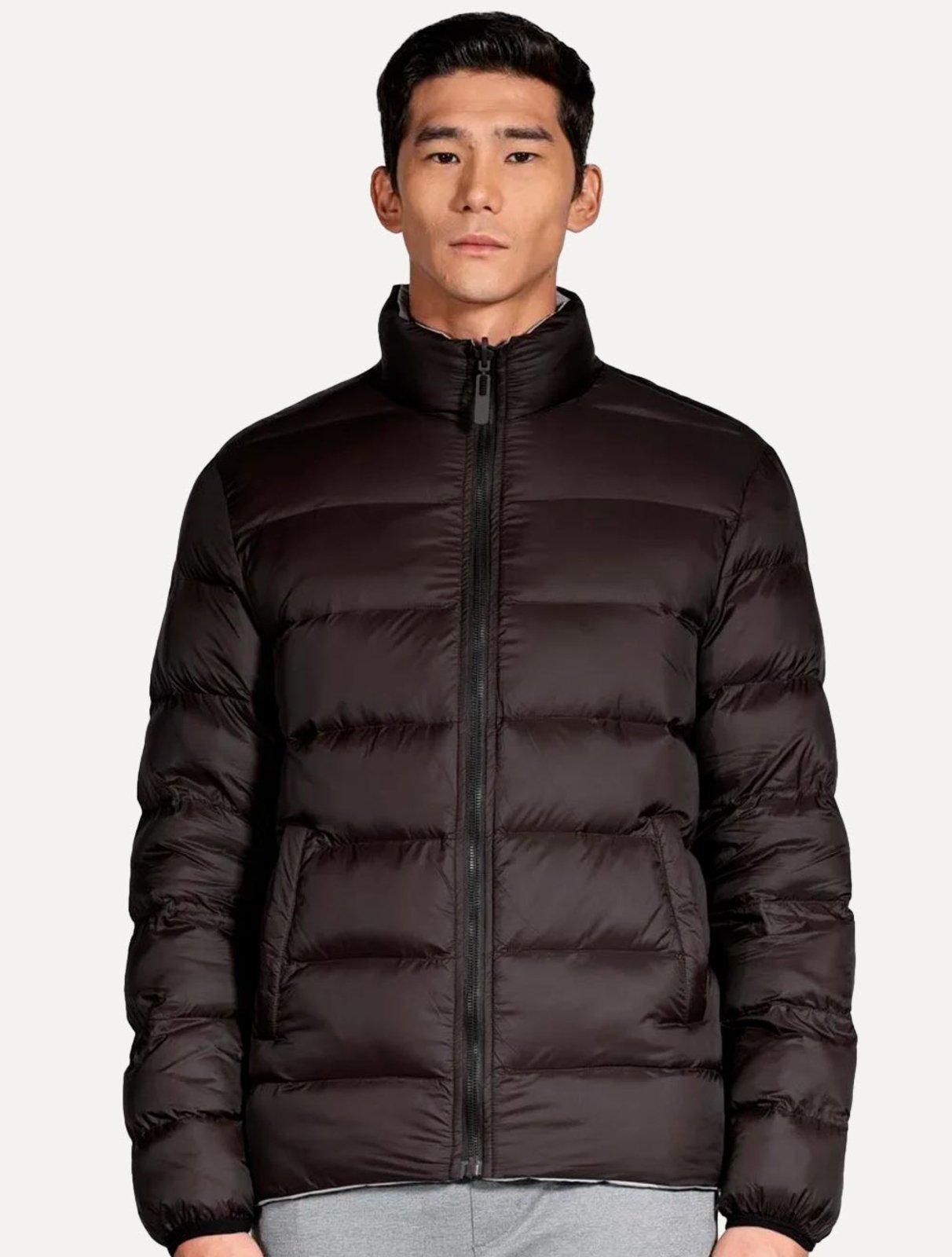 Jaqueta Aramis Masculina Nylon Dupla Face Brown Puffer Cinza