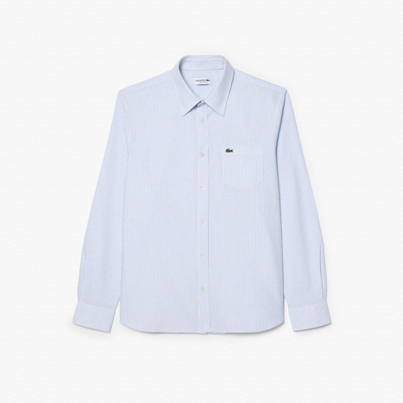 Camisa Oxford Listrada com Caimento Regular Azul