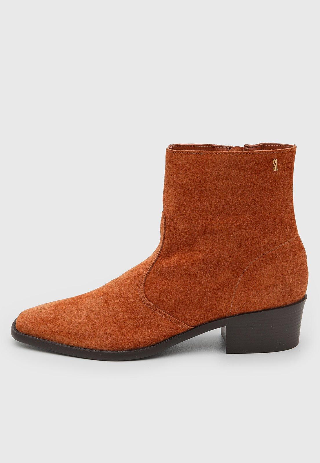 Bota Feminina Santa Lolla Cano Baixo Couro Caramelo