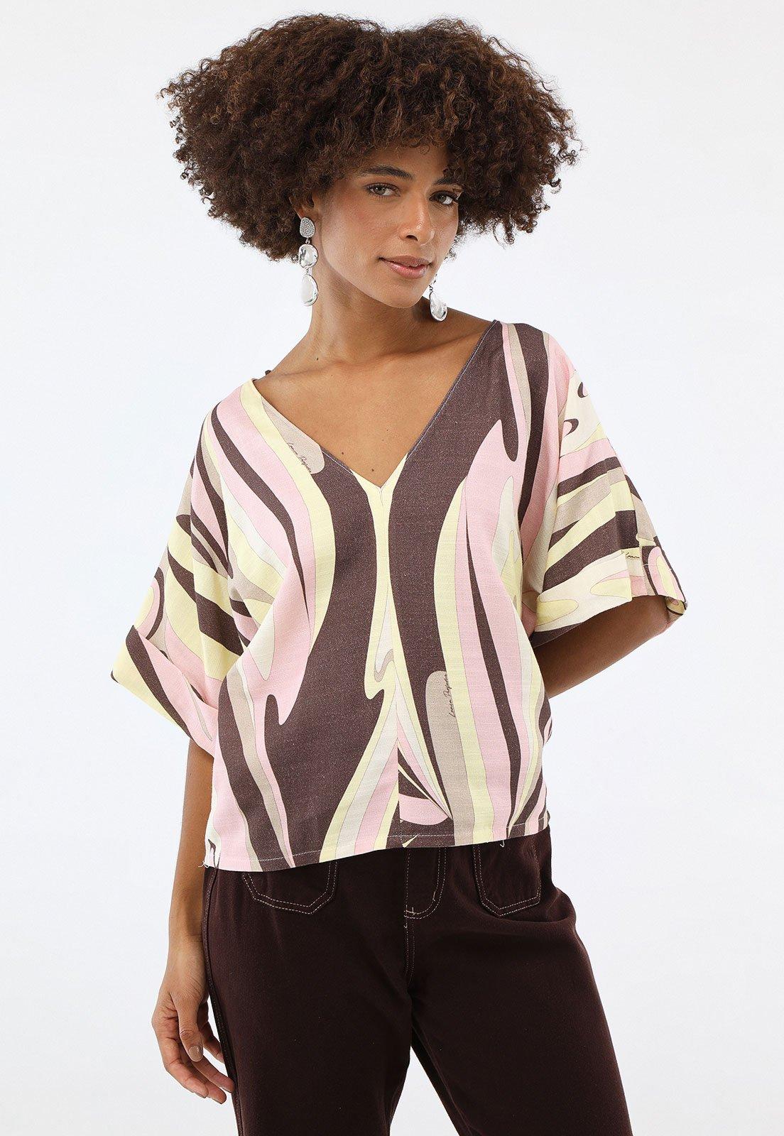Blusa Lança Perfume Reta Estampada Rosa
