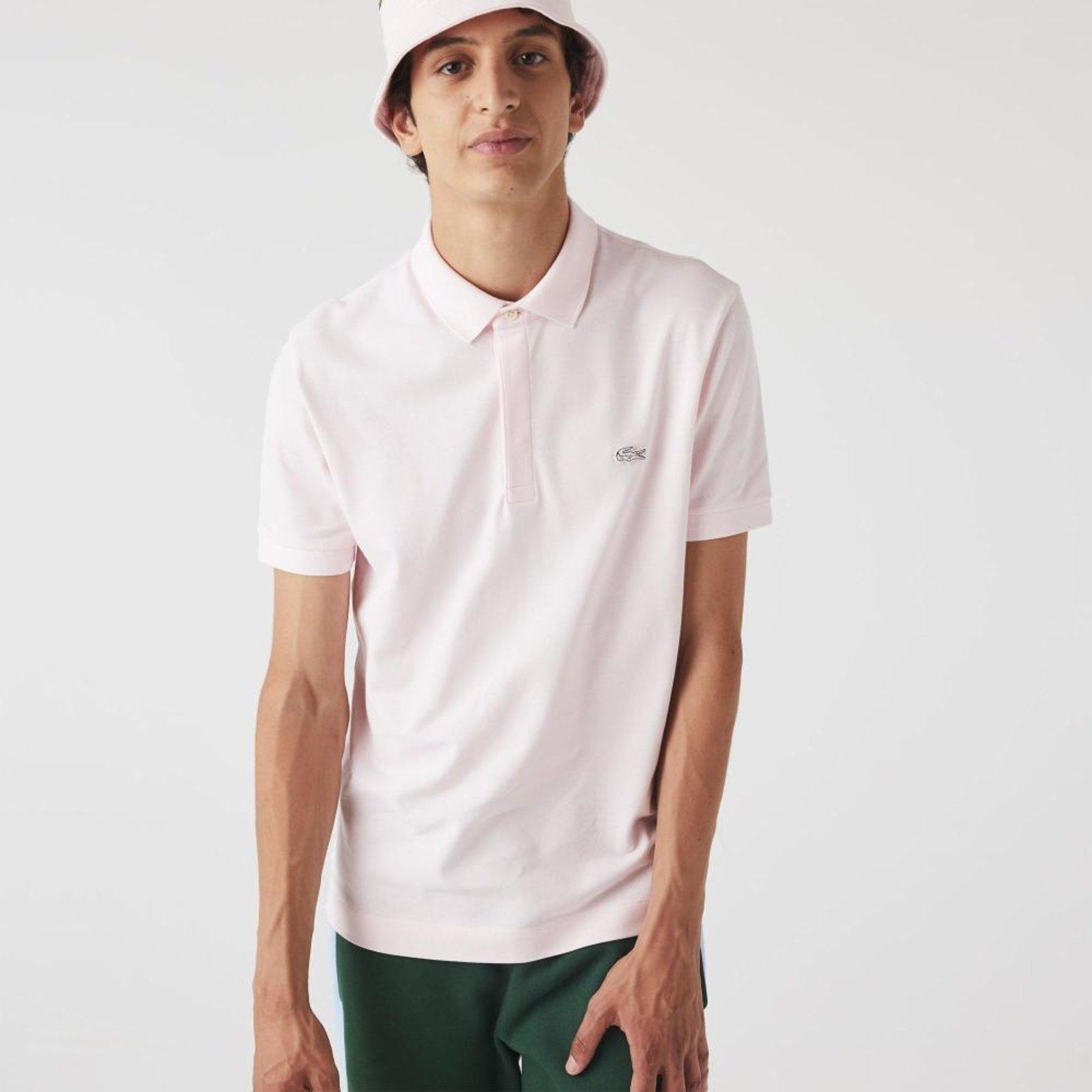 Camisa Polo Lacoste Paris Regular Fit em piquet de Algodão Stretch Rosa