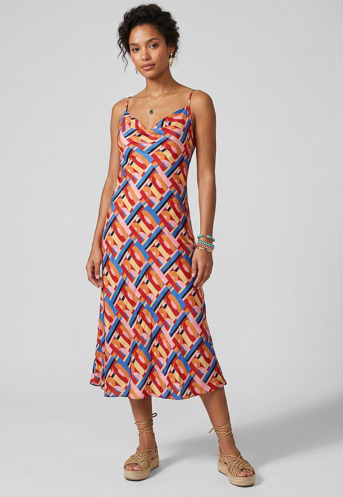 Vestido Feminino FARM Geométrica Rosa