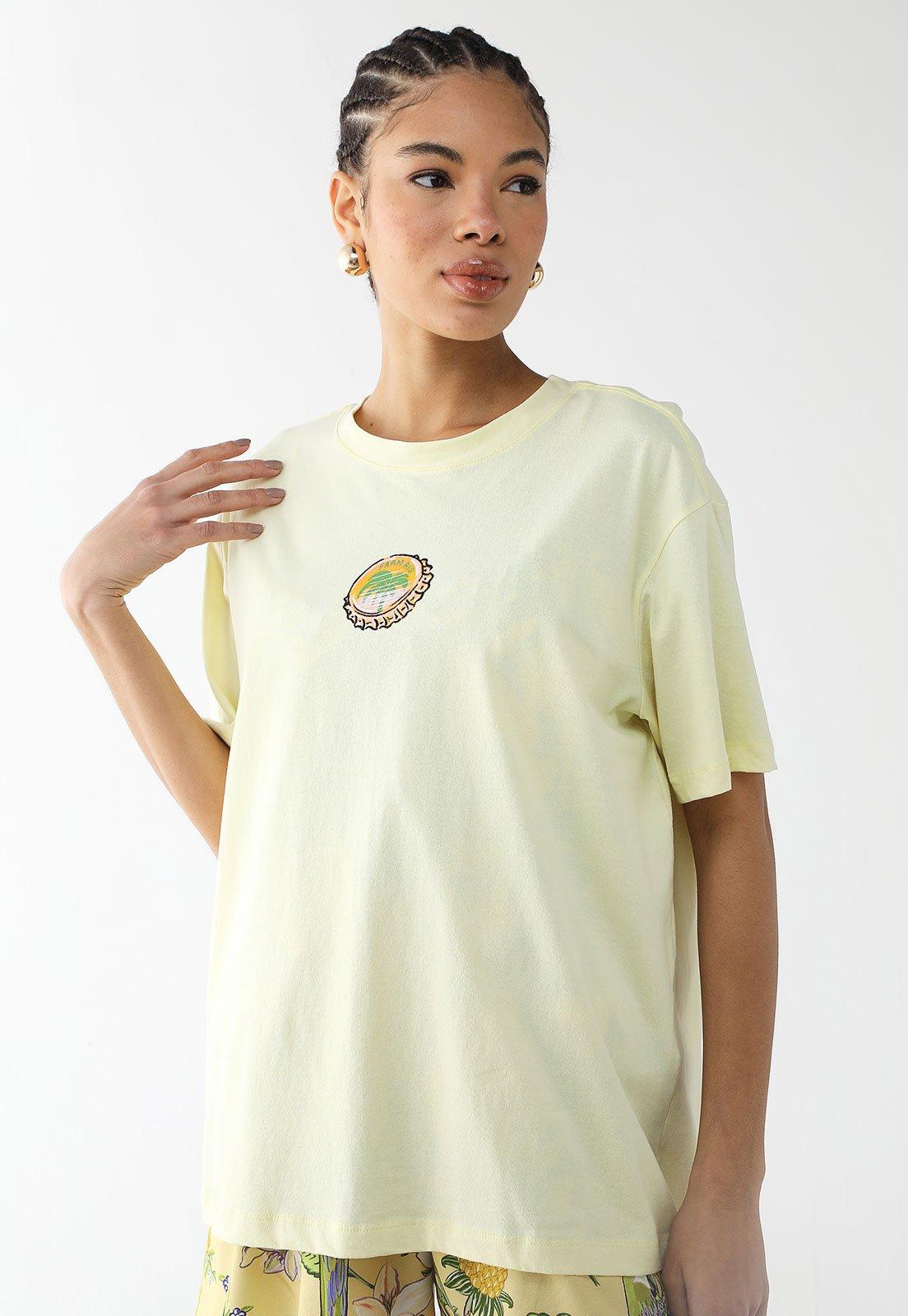 Camiseta Feminina FARM Estampa Coração Amarela