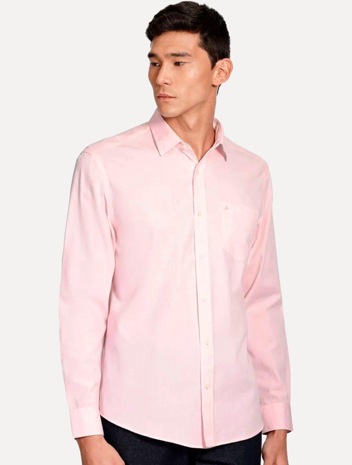Camisa Aramis Masculina Regular Algodão Lotte Pocket Rosa Claro Mescla