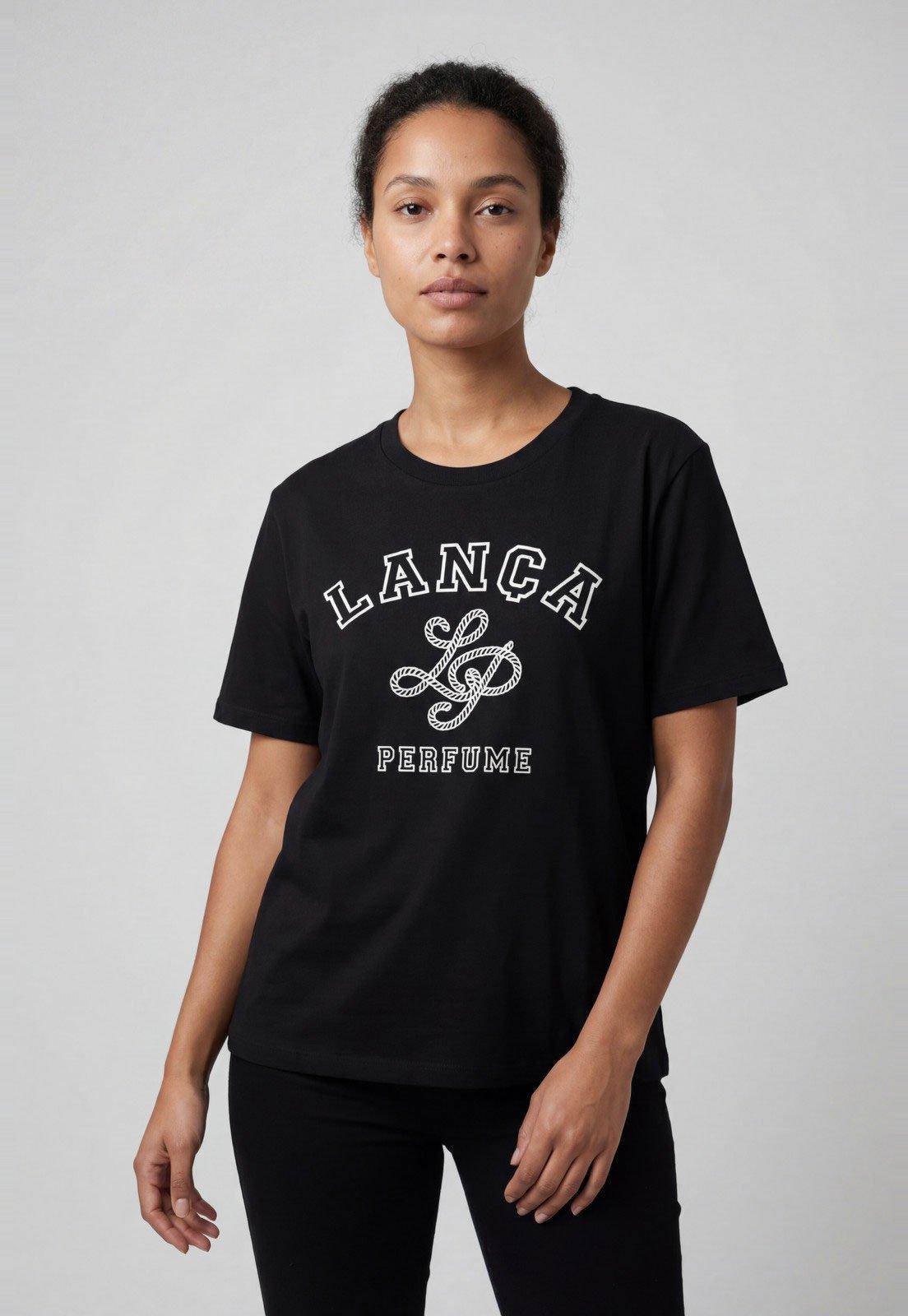 Camiseta Feminina Lança Perfume Estampa Logo Preta
