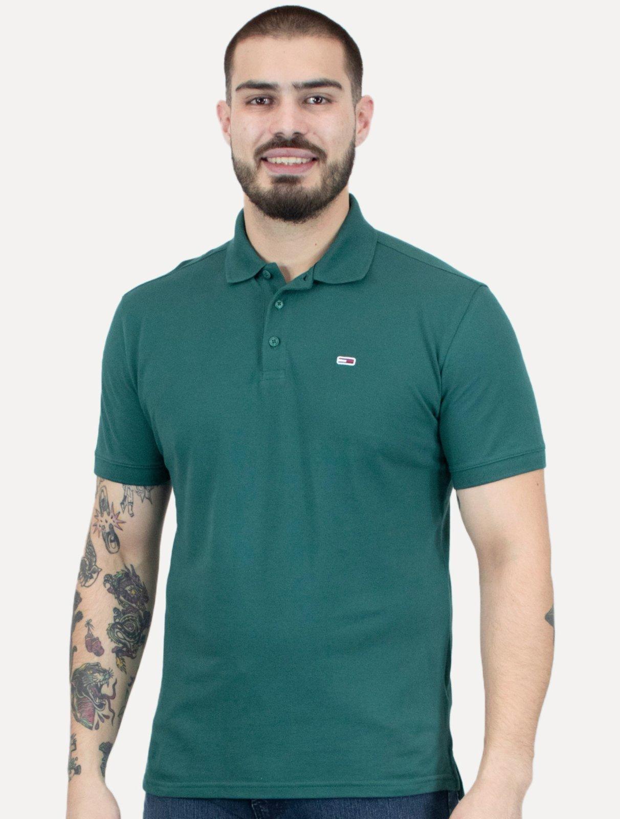 Polo Tommy Jeans Masculina Piquet Regular Placket Verde Escuro