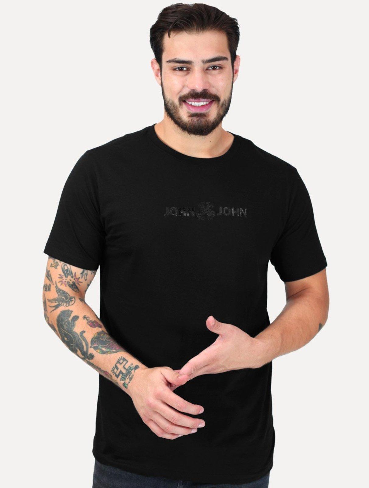 Camiseta John John Masculina Regular Fit Basic Logo Flat Preta