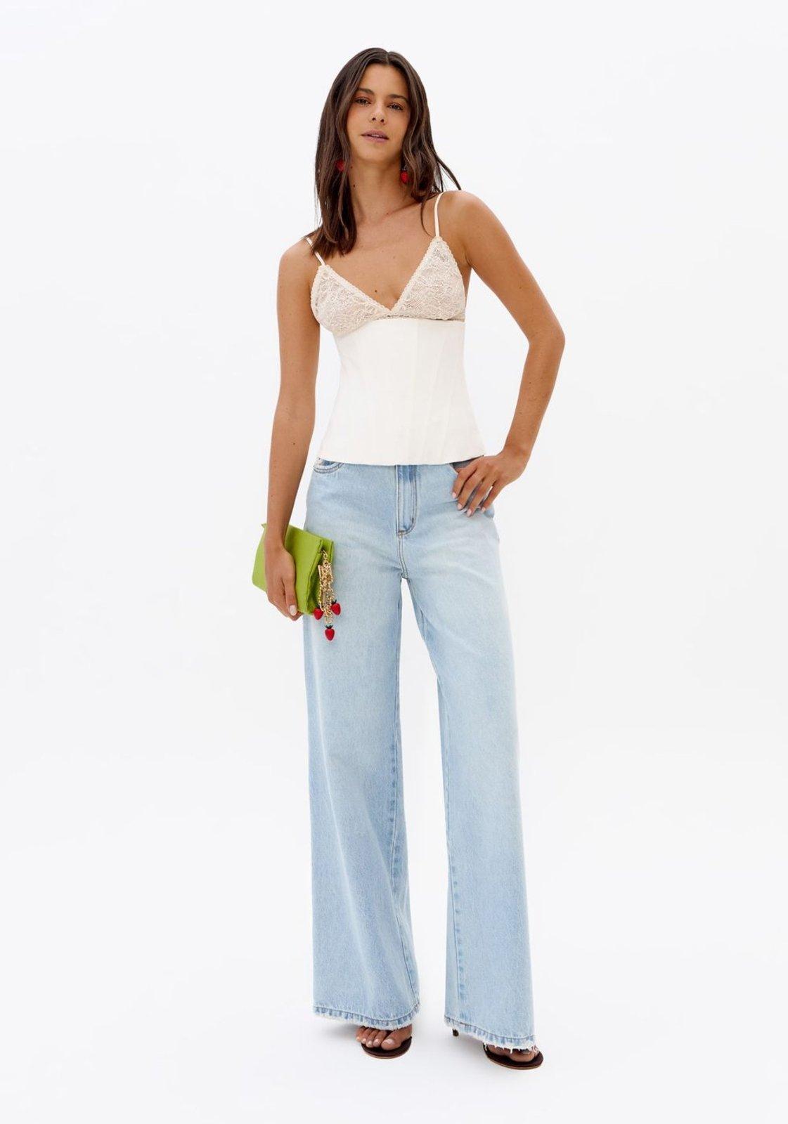 Calça Jeans Wide Leg Cintura Alta Lança Perfume