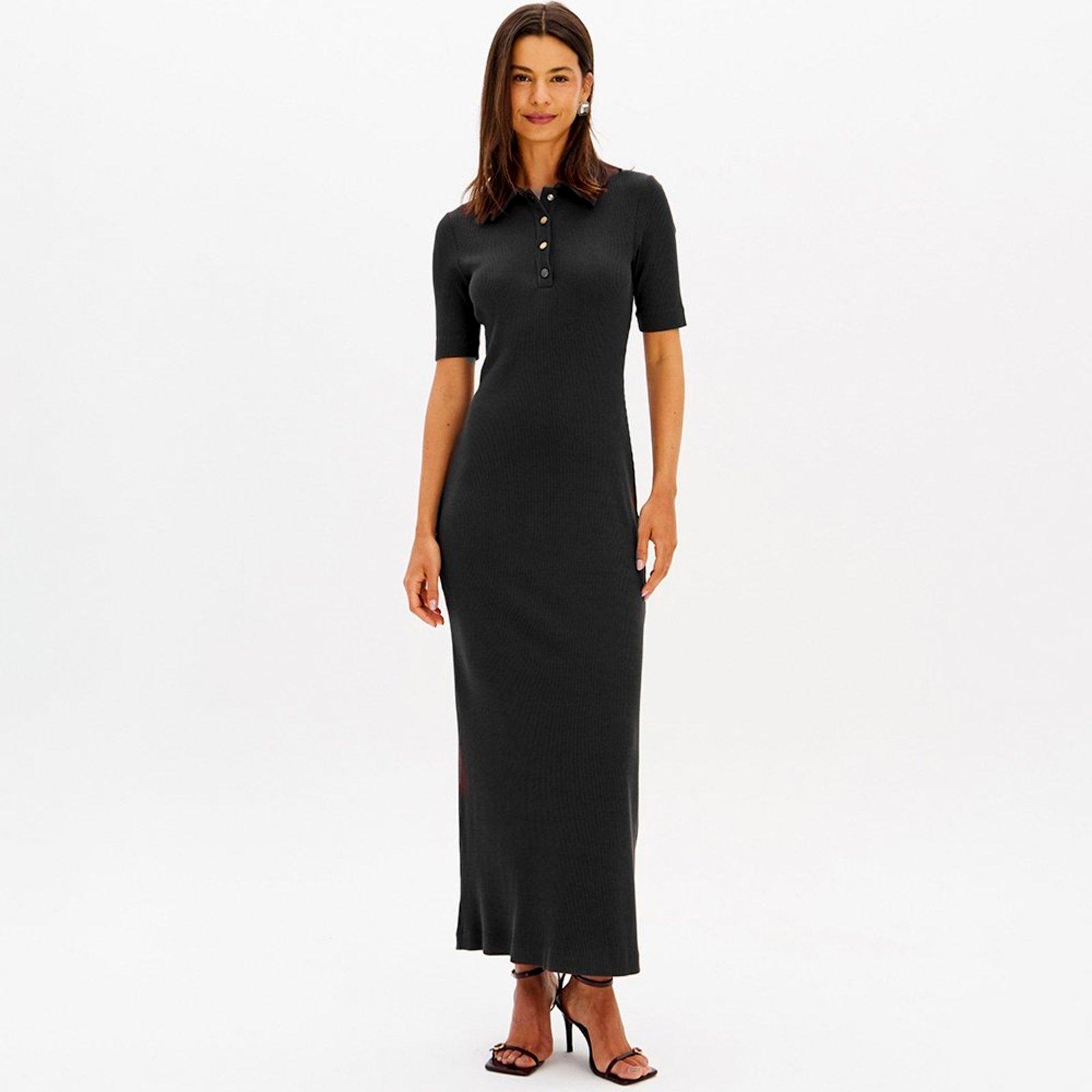 Vestido Super Mid Lança Perfume Canelado In26 Preto Feminino