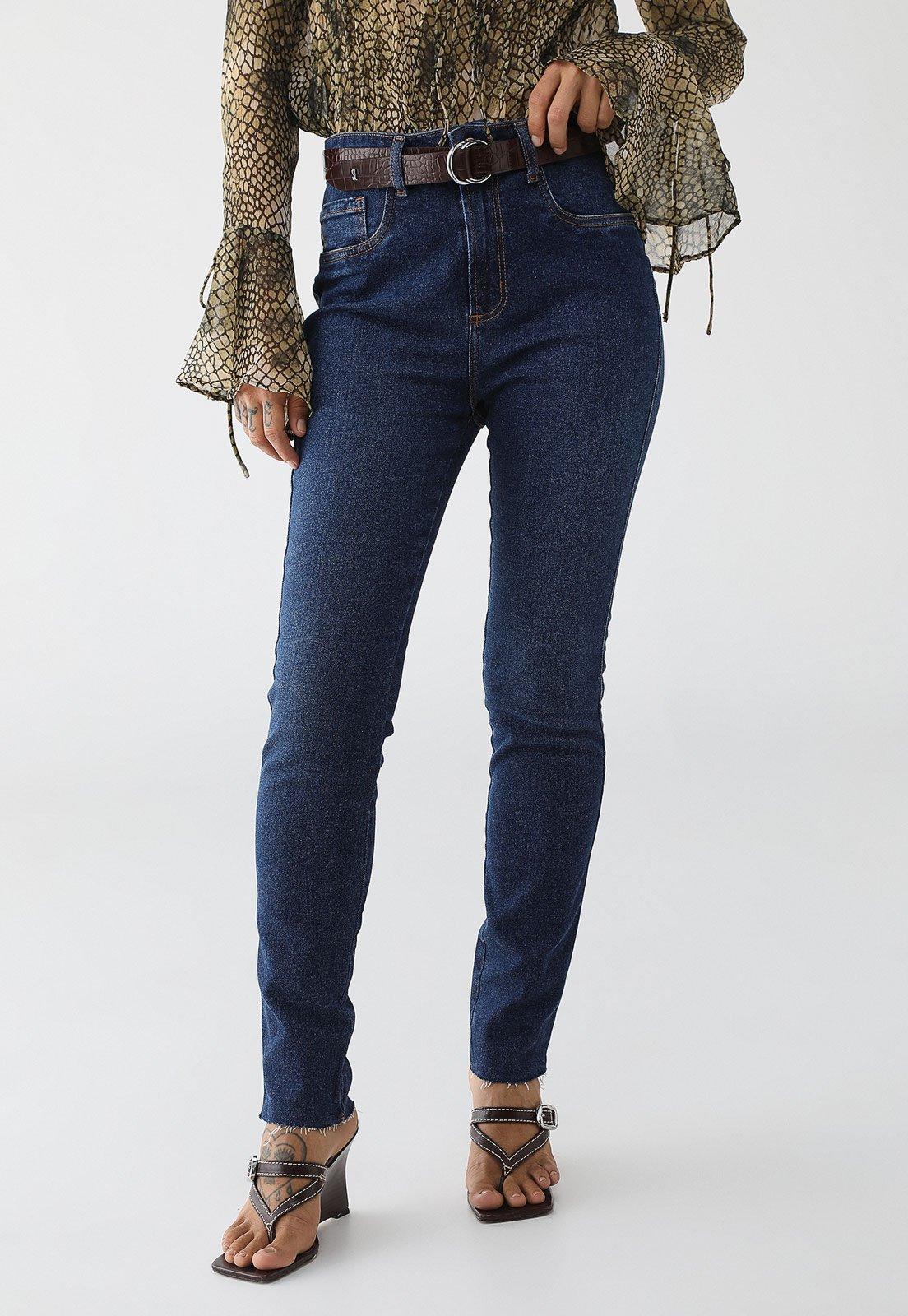 Calça Jeans Feminina Lança Perfume Héstia Skinny Super Alta Azul Escuro