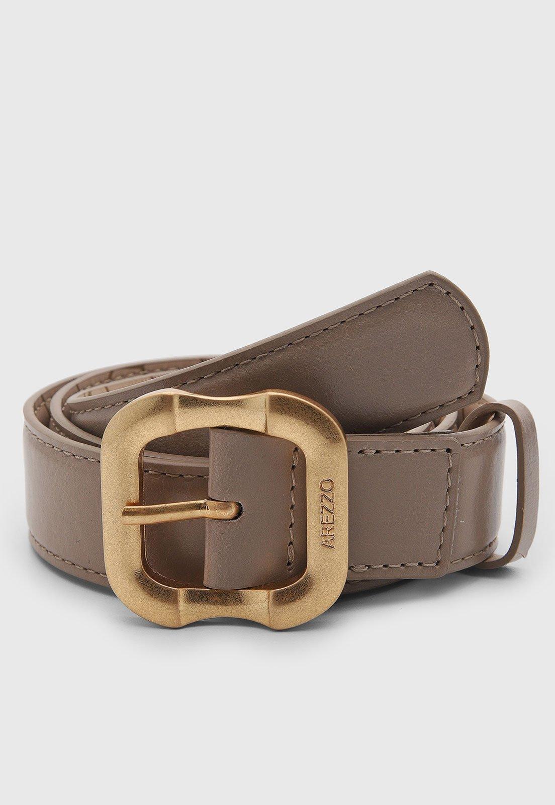 Cinto Feminino Arezzo Fivela Metal Couro Cinza