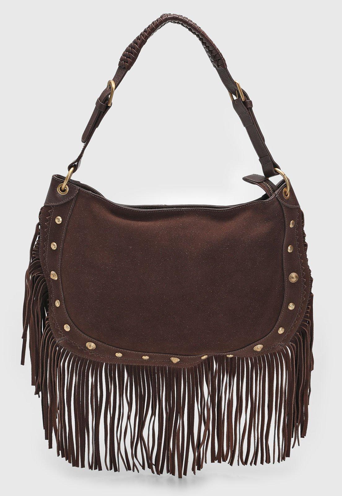 Bolsa Grande Feminina Arezzo Franjas e Tachas Marrom