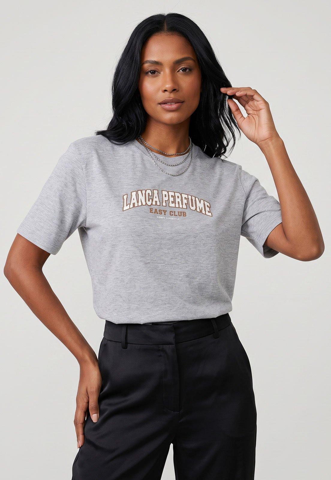 Camiseta Feminina Lança Perfume Estampa Logo Cinza