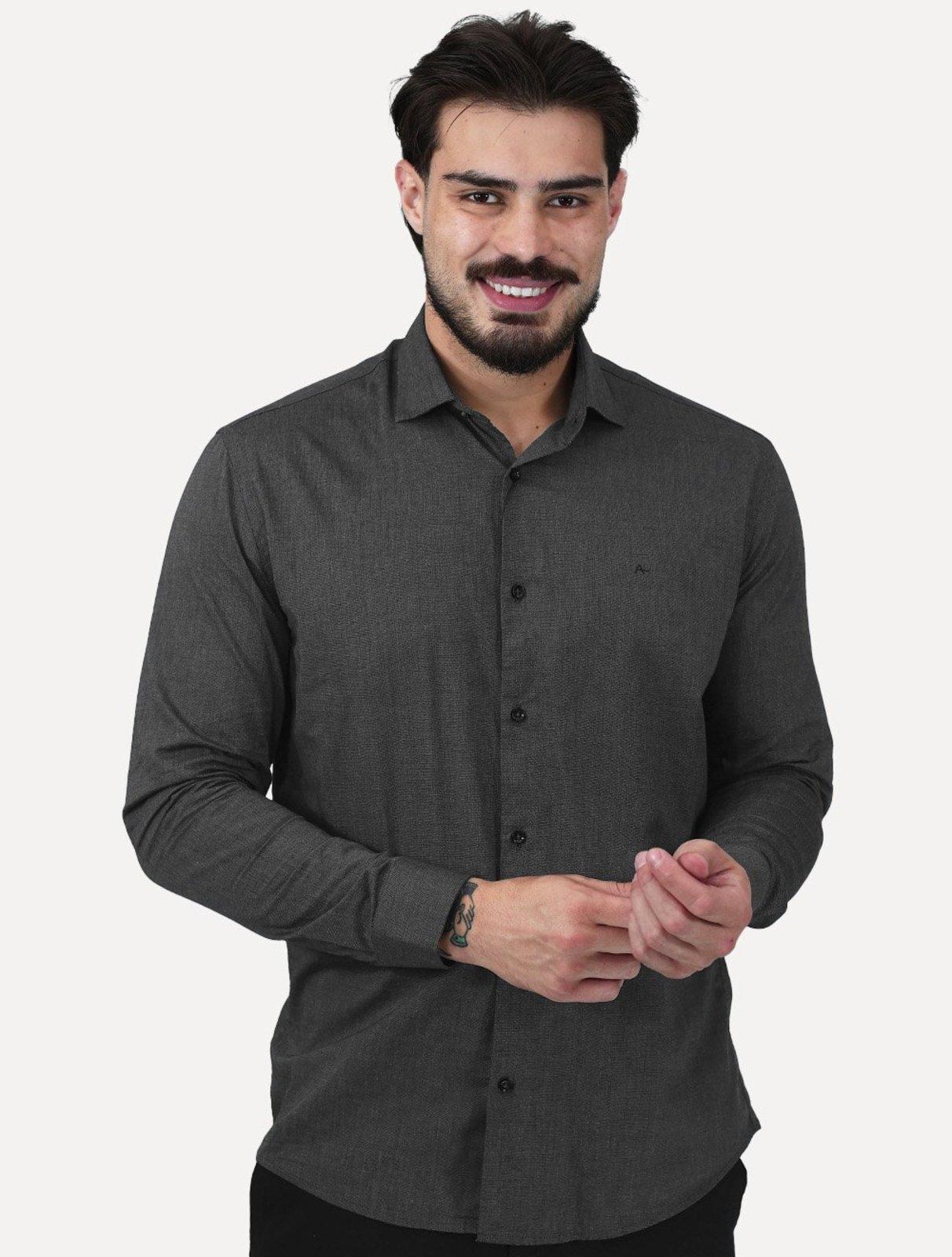Camisa Aramis Masculina Manga Curta Slim Fil a Fil Antilia Preta