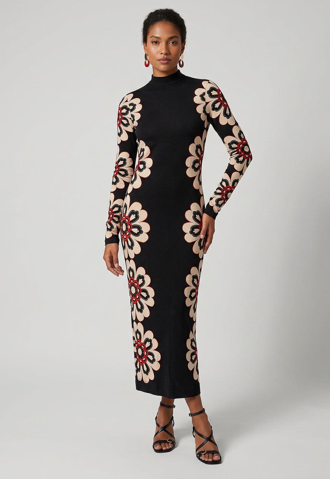 Vestido Feminino FARM Estampado Floral Preto
