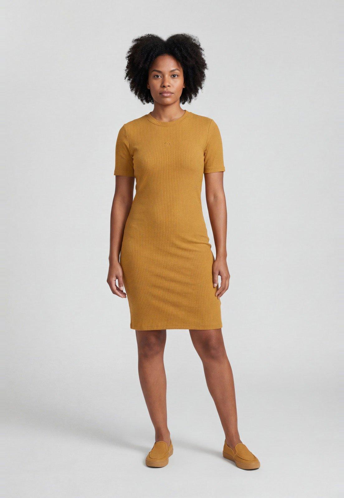 Vestido Feminino Colcci Modelagem Justa Mostarda