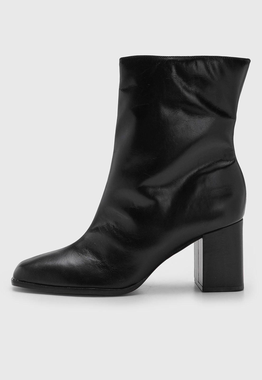 Bota Feminina Arezzo Cano Baixo Couro Preta
