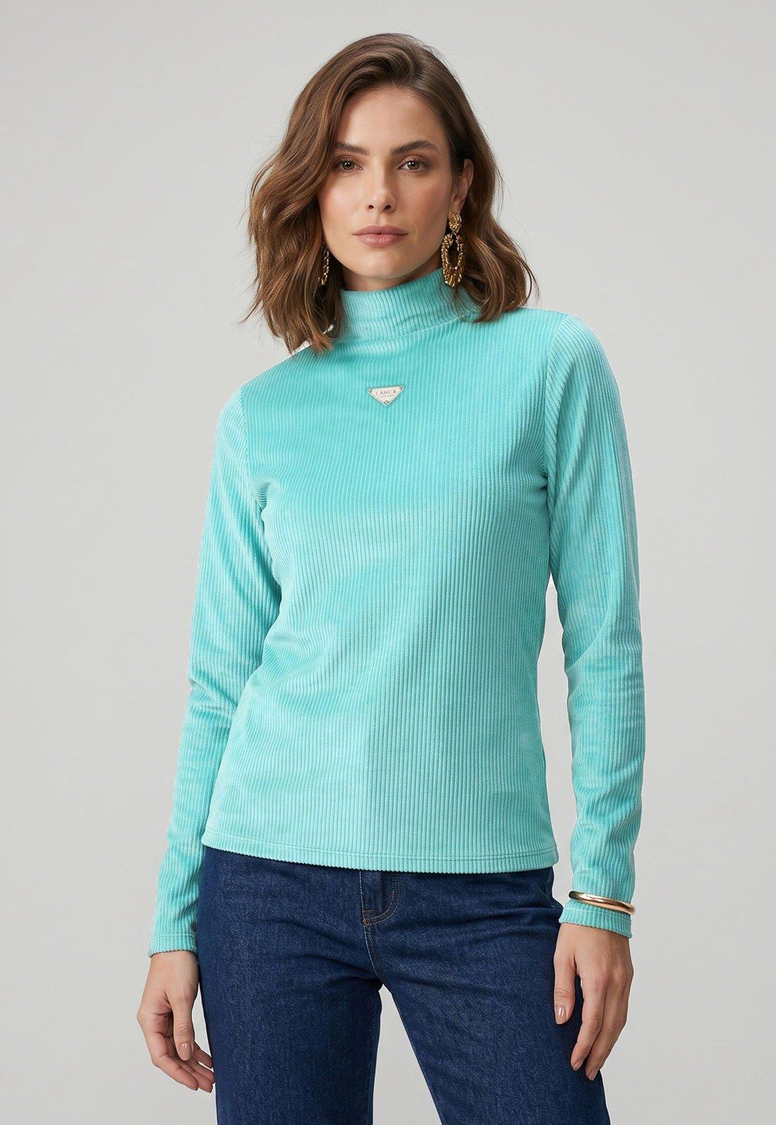 Blusa Feminina Lança Perfume Gola Alta Verde Água