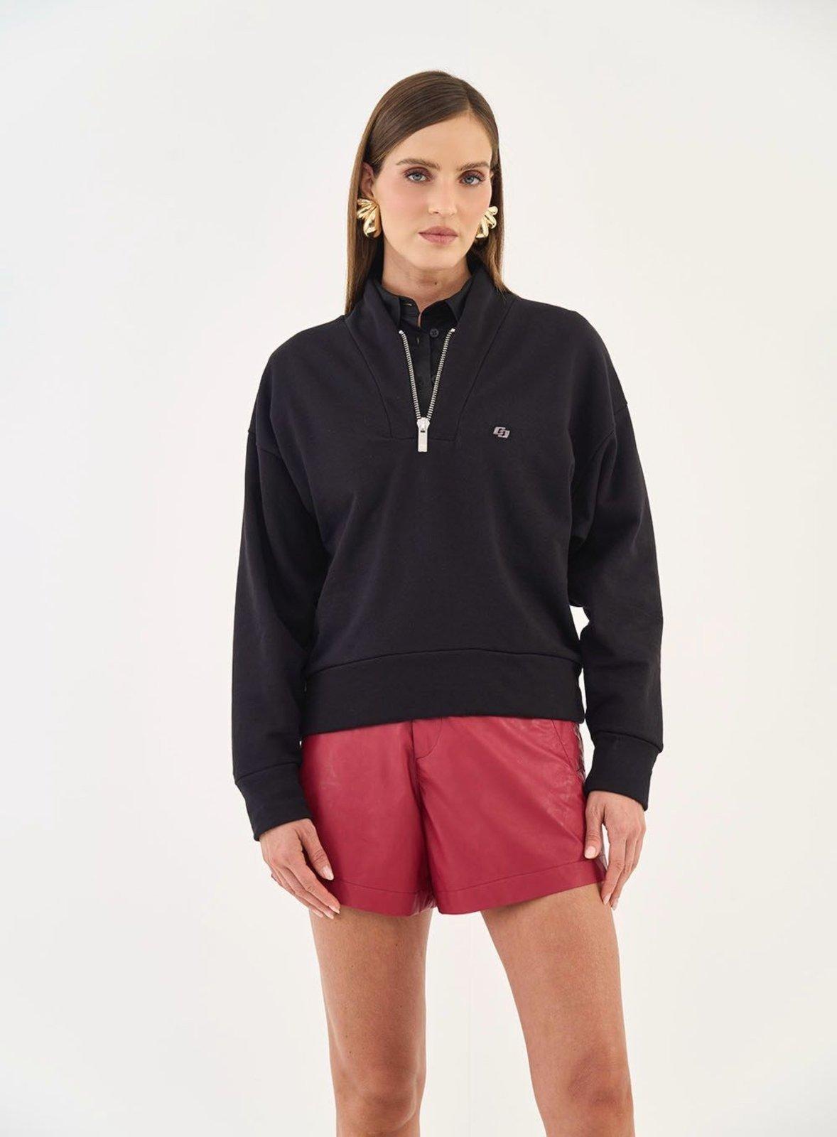 Blusão Moletom Comfort Gola Com Zíper Colcci Preto