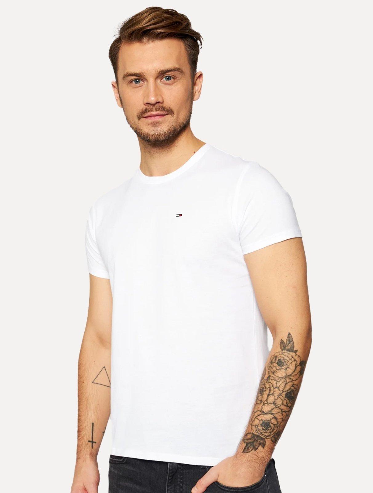 Camiseta Tommy Jeans Masculina Slim C-neck Logo Flag Branca